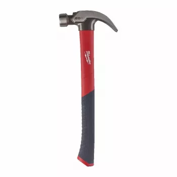 Milwaukee Zimmermannshammer 570g mit gebogenem Nagelklaue und Fiberglasstiel mit magnetischem Nagelstarter