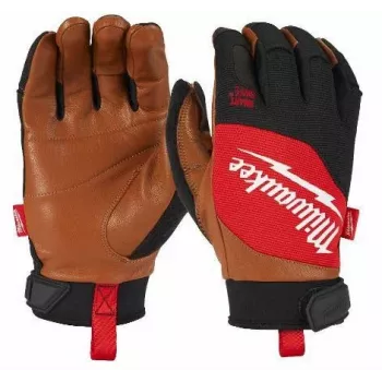 Milwaukee Lederhandschuhe L/9 Hybrid - Schwarz/Rot, Touchscreen, EN 388, verstärkte Handfläche