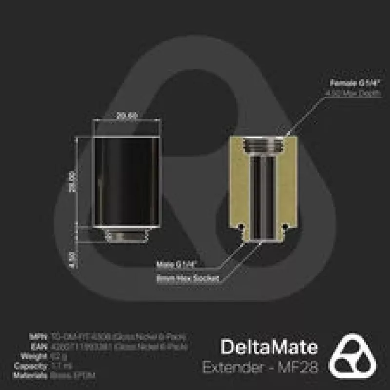 Thermal Grizzly DeltaMate Extender Fitting MF28 - Glanznickel, 6er-Pack