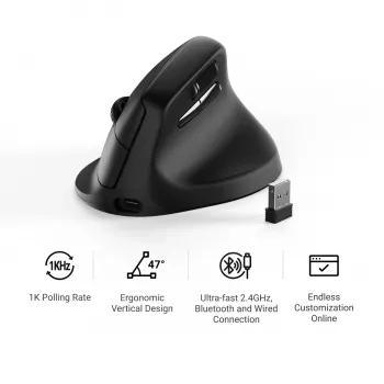 Keychron M5-A29 Vertikale PixArt 3311 1K Schwarz Ergonomische Kabellose Gaming-Maus
