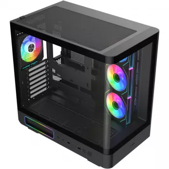 Fortron M581 Mid-Tower-Gehäuse, Schwarz, Panorama-Temperglas, 4x ARGB-Lüfter