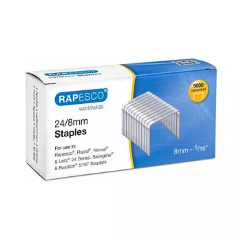 Rapesco S24807Z3 24/8 Klammern aus verzinktem Stahl - 5000er Packung, 8 mm Schenkellänge, Silber