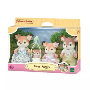 EPOCH Sylvanian Families Hirschfamilie - 4 Sammelfiguren (Vater, Mutter, Mädchen, Junge) mit abnehmbaren Outfits, geflocktem Kunststoff, ab 3 Jahren