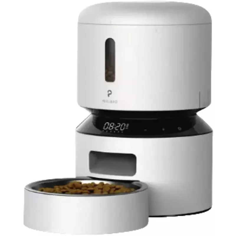 PETLIBRO Granary Automatischer Futterspender 3L Weiß – 6 Mahlzeiten/Tag, Schale aus Edelstahl, Sprachaufnahme, Batterie-Backup