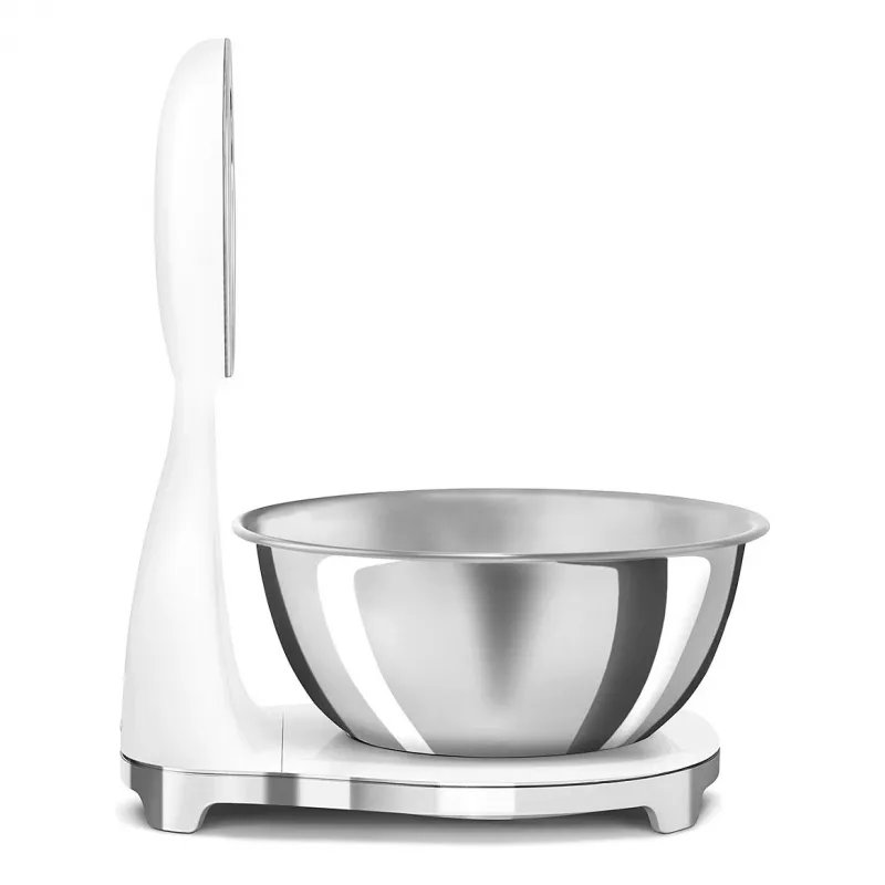 Smeg KSF01WHWW 50er-Stil mechanische Küchenwaage mit Edelstahlschüssel, 5 kg Kapazität, Weiß