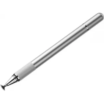 Baseus Golden Cudgel Stift für kapazitive Touchscreens, Doppelspitze mit transparenter Scheibe und leitfähiger Faser, Silber