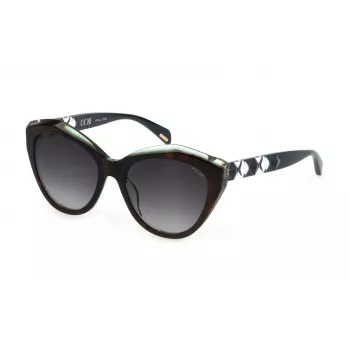 POLICE Damen-Sonnenbrille SPLL35-5507NV Havana Geometrische Sonnenbrille mit braunen Gradientengläsern, 55 mm