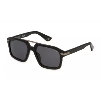 Police Herren-Rechteck-Sonnenbrille SPLP28-560700 mit grauen Polycarbonat-Gläsern