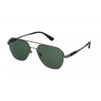 POLICE SPLP30-590627 Herren-Sonnenbrille im Rechteck-Design - Schwarzer Rahmen, graue Gläser, UV400-Schutz
