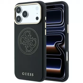 Guess Perforated 4G Gold Logo MagSafe-Hülle für iPhone 18 Pro / 17 Pro, Schwarz