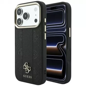 Guess Stripe Peony 4G Logo MagSafe Hülle für iPhone 18 Pro Max / 17 Pro Max - Schwarz