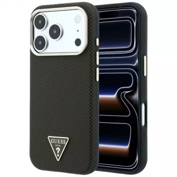 GUESS Kevlar Triangle Logo MagSafe Hülle für iPhone 17 Pro / 18 Pro – Braun