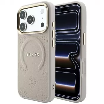 GUESS Saffiano Peony & Ring MagSafe-Hülle für iPhone 18 Pro Max / 17 Pro Max - Pink