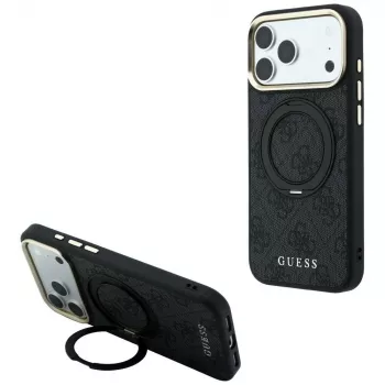 Guess Ring Stand 360 4G Classic Logo MagSafe Hülle für iPhone 18 Pro Max / 17 Pro Max - Schwarz