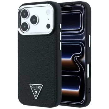 Guess Grained Triangle Logo MagSafe Hülle für iPhone 17 Pro / 18 Pro - Schwarz