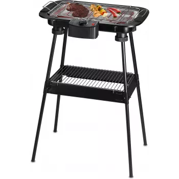 Techwood TBQ-836P Elektrischer Grill mit Stativ, 2000W, 36,5 cm verchromter Grill, Schwarz