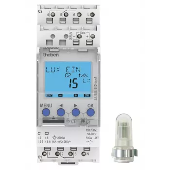 THEBEN LUNA 112 top3 AL Digitaler Dämmerungsschalter, 2 Kanäle, Aufputz, 1-99000 lx, 0-59 min, 230 V