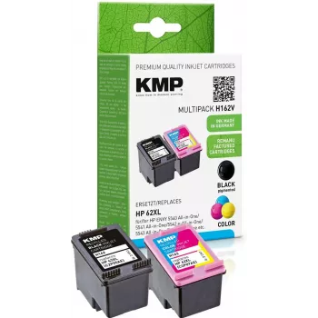 KMP 1741.400500 MultiPack Schwarz & Drei-Farben-Tintenpatronen Kompatibel mit HP 62XL (C2P05AE/C2P07AE) - 2er-Pack