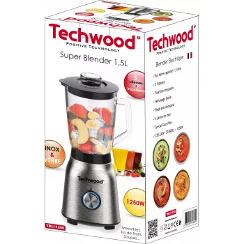 Techwood TBLI-1250 Tischmixer 1200 W 1,5 L Glasbehälter Schwarz/Silber