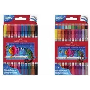 Faber-Castell Glitter Doppelspitze Marker, 20er-Pack mit breiter und feiner Spitze (3-5 mm / 1 mm), auswaschbar - 151108