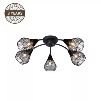Bistro 5-flammige Deckenleuchte in Antikmessing mit E14-Fassungen, 5x40W max., Glasschirme, Deckenmontage