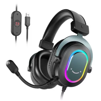 FIFINE H6 AmpliGame RGB 7.1 Surround-Sound Over-Ear USB-Gaming-Headset mit abnehmbarem Mikrofon, Schwarz