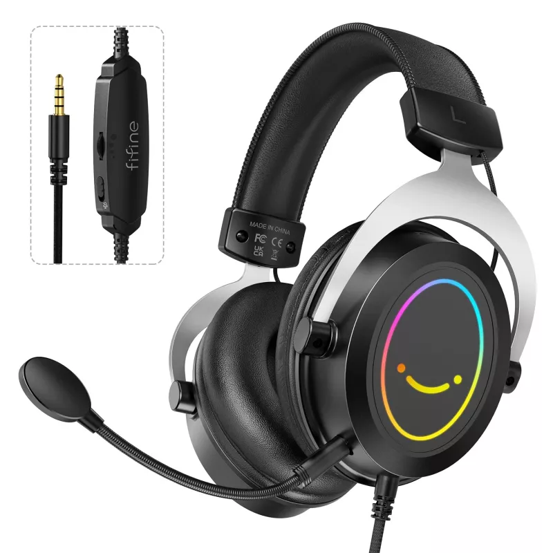 FIFINE H3 AmpliGame RGB Kabelgebundenes Over-Ear Gaming-Headset mit abnehmbarem Mikrofon, 50-mm-Treibern, USB-A, Schwarz