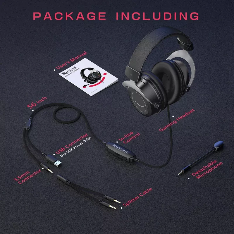 FIFINE H3 AmpliGame RGB Kabelgebundenes Over-Ear Gaming-Headset mit abnehmbarem Mikrofon, 50-mm-Treibern, USB-A, Schwarz