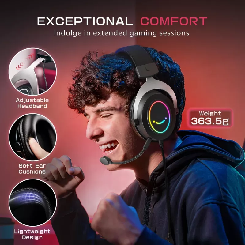 FIFINE H3 AmpliGame RGB Kabelgebundenes Over-Ear Gaming-Headset mit abnehmbarem Mikrofon, 50-mm-Treibern, USB-A, Schwarz
