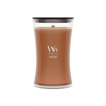 WoodWick Radiant Amber 609,5g Duftkerze mit Holzdocht, bis zu 180 Stunden Brenndauer, Sanduhr-Glasgefäß
