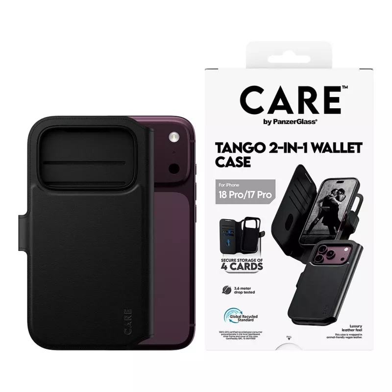 CARE™ by PanzerGlass® Tango 2-in-1 Wallet Case Schwarz mit MagSafe für iPhone 18 Pro / 17 Pro