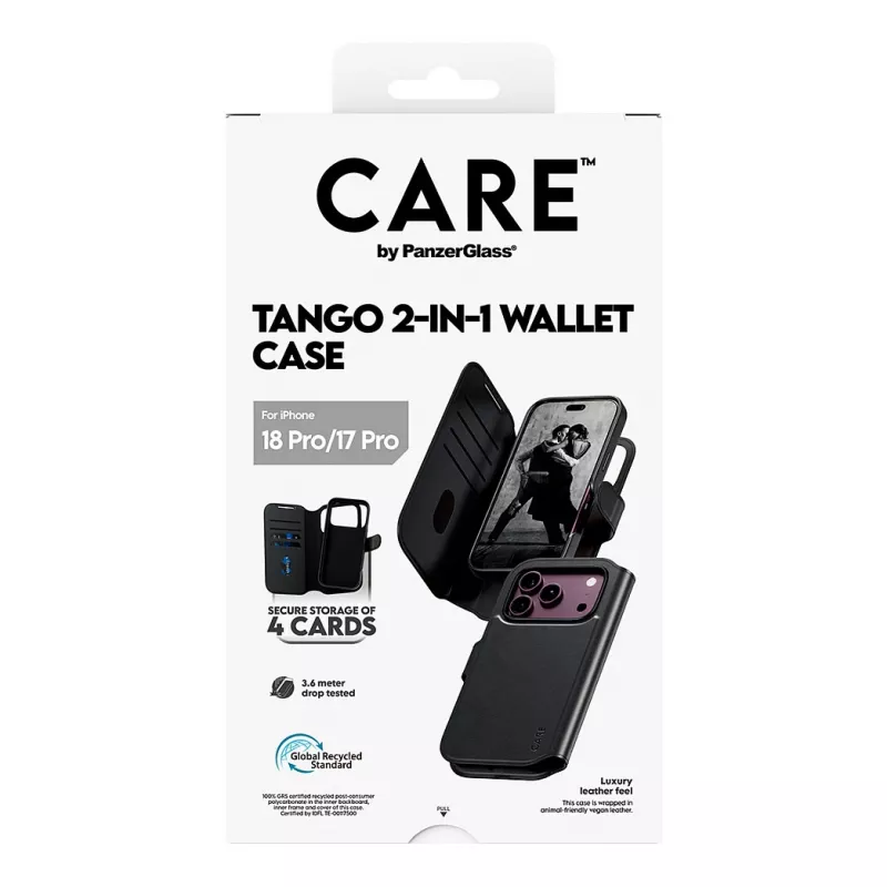 CARE™ by PanzerGlass® Tango 2-in-1 Wallet Case Schwarz mit MagSafe für iPhone 18 Pro / 17 Pro