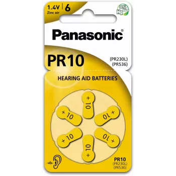 Panasonic Batteries PR-230(10)/6LB Zink-Luft-Hörgerätebatterien Größe 10, 1,45V, 100mAh, 6er-Pack