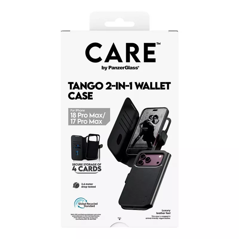 CARE by PanzerGlass Tango Flip Case für Apple iPhone 17 Pro Max - MagSafe-kompatibel - veganes Leder - Schwarz