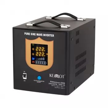 KEMOT PROsinus-2000 Pure-Sinus-USV-Wandler 12V auf 230V 2000VA/1200W mit Ladefunktion - Schwarz