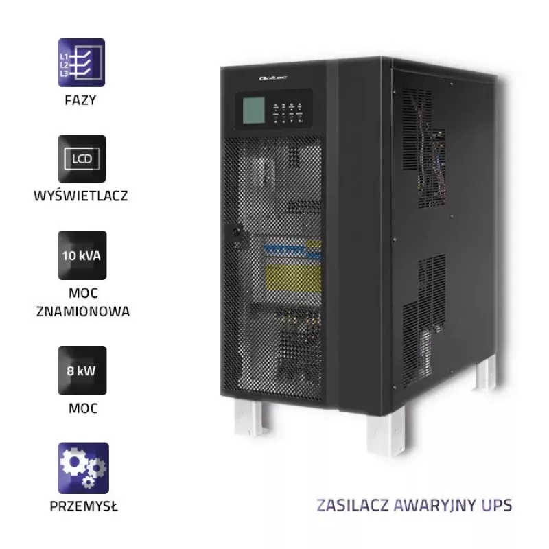 Qoltec 53948 3-Phasen Online-Doppelwandlungs-USV 10kVA 8kW mit LCD
