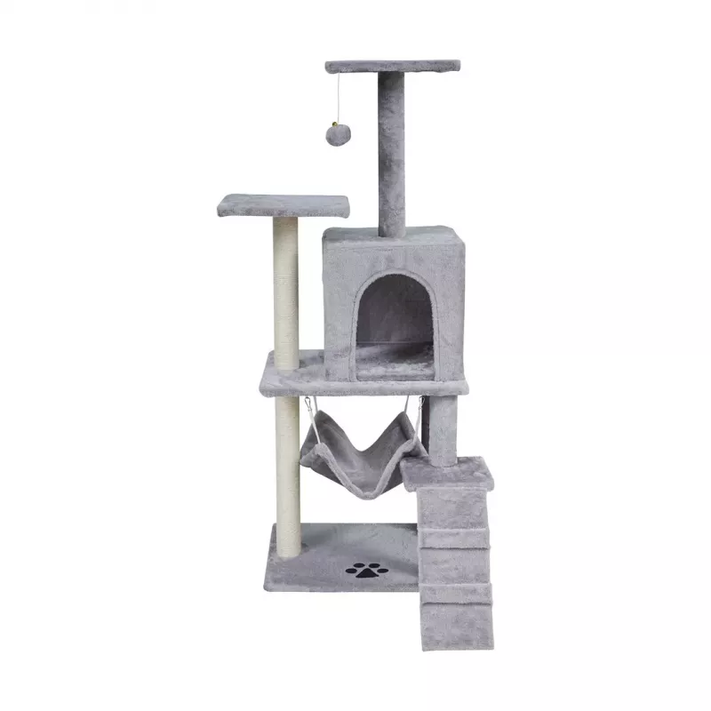 REBEL ANIMALS Grauer Kratzbaum 50x40x125 cm mit Höhle und Plattformen