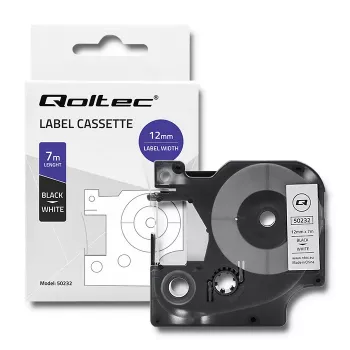 Qoltec Etikettenband für Dymo D1 45013, 12mm x 7m, Weiß mit schwarzem Druck