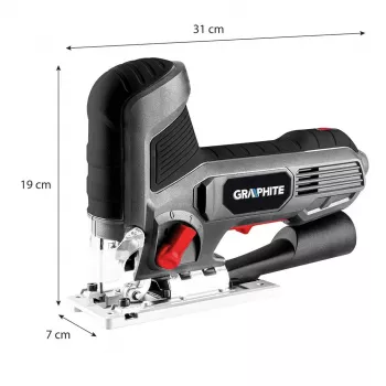 Graphite 58G078 800W Pendelhubstichsäge mit variabler Drehzahl, Laserführung und LED-Licht, 80mm Holzschnitttiefe, T-Schaft-Schnellwechsel, Gehrungsschnitt 45°, Aluminiumbasis, 3m Kabel