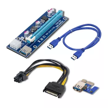 Qoltec Riser PCI-E ver. 007C USB 3.0 PCIe x1 auf x16 Extender mit 60cm Kabel, 4 Feststoffkondensatoren, 6-Pin/SATA/Molex-Stromversorgung, LED-Anzeige