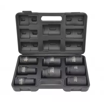 AWTOOLS AW38855 3/4-Zoll-Antrieb Tiefschlag-Steckschlüssel-Satz, 8-teilig, metrisch, 24-41mm, Cr-Mo, 6-Punkt, lange Ausführung, schwarz phosphatiert, DIN 3121, im Blasformkoffer