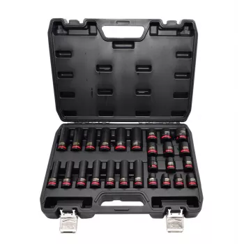 AWTOOLS 1/2 Zoll Steckschlüssel-Satz für Schlagschrauber, 26-teilig, 10-24 mm, kurz & lang, Cr-Mo, Black Line