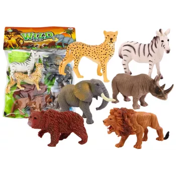 LEAN TOYS Set aus 6 Wildtierfiguren, Elefant, Löwe, Nashorn, Tiger, Zebra, Giraffe