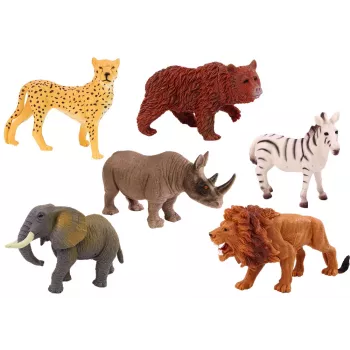 LEAN TOYS Set aus 6 Wildtierfiguren, Elefant, Löwe, Nashorn, Tiger, Zebra, Giraffe