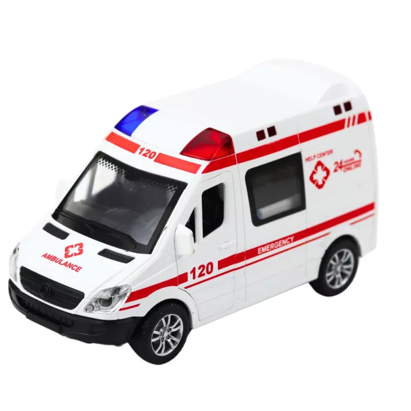 LEAN TOYS Polizeiauto und Krankenwagen Reibungsbetriebene Einsatzfahrzeuge mit Licht und Sound, öffnenden Türen, gemischte Auswahl