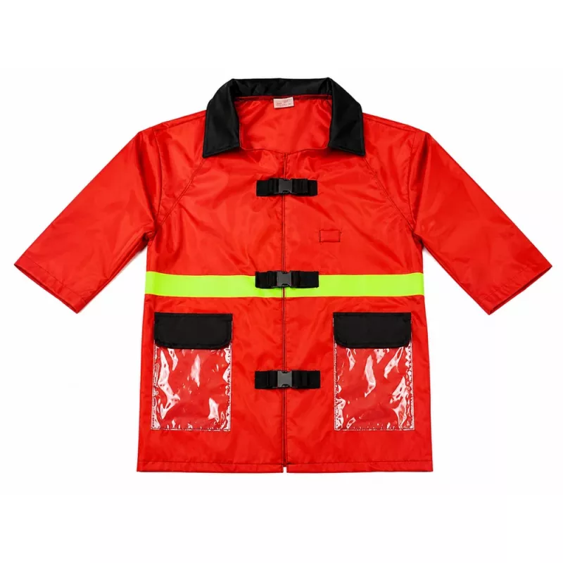 LEAN TOYS 158 Feuerwehrkostüm-Set mit Helm, Feuerlöscher, Brechstange – Rot, Einheitsgröße, Alter 3-8