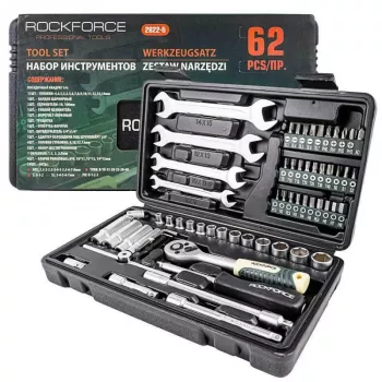ROCKFORCE 1/4 Zoll Antrieb 62-teiliger Chrom-Vanadium Steckschlüssel- und Bit-Satz