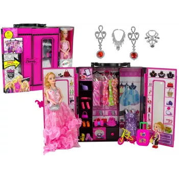 LEAN TOYS Puppe mit Kleiderschrank Ankleidezimmer für Puppen im Beauty-Girl-Koffer