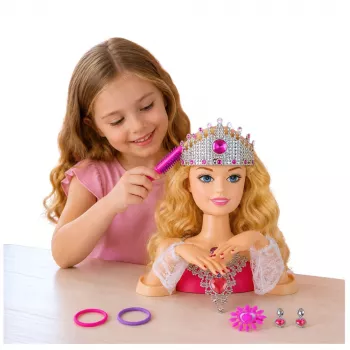 LEAN TOYS Beauty Fashion Frisierkopf-Puppe mit Zubehör, blondes Haar, 25 cm, für Kinder ab 3 Jahren