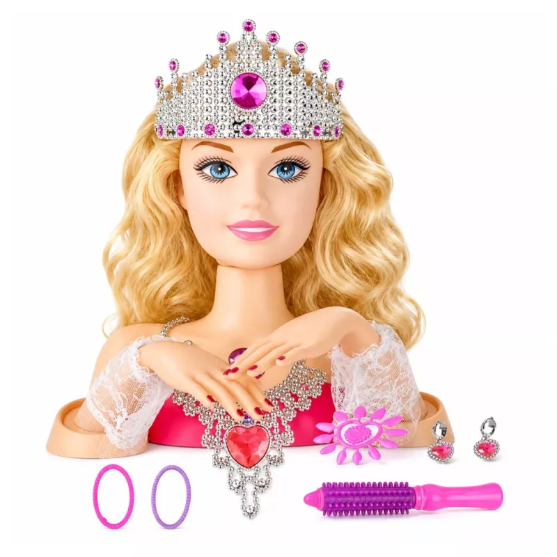 LEAN TOYS Beauty Fashion Frisierkopf-Puppe mit Zubehör, blondes Haar, 25 cm, für Kinder ab 3 Jahren